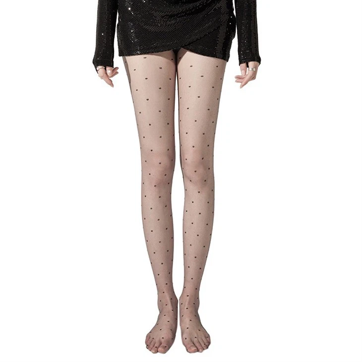 Σέξι γυαλιστερό καλσόν με διάφανο πόδι, μεταξωτές κάλτσες